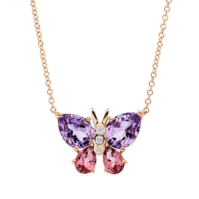 Collier aus 750 Rotgold 4 Turmaline 2,9ct pink 3 Brillanten 0,05ct TW-SI L:43,2cm