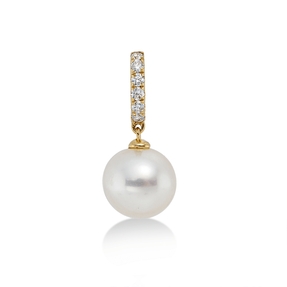 Anhänger aus 750 Gelbgold Süßwasser-Perle 9mm weiß 6 Brillanten 0,11ct W-SI