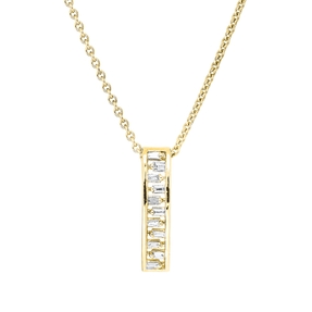 Collier aus 750 Gelbgold 11 Diamanten Trapez-Schliff 0,1ct TW-SI L:45cm