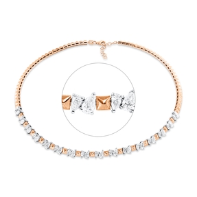 Collier aus 750 Gold weiß/rot 32 Diamanten 4,03ct F-SI L:45cm Fassung rhodiniert