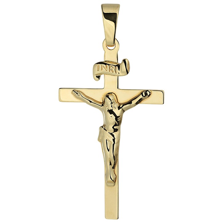 Anhänger Kreuz mit Jesus aus 333 Gelbgold 26x15mm Korpus INRI