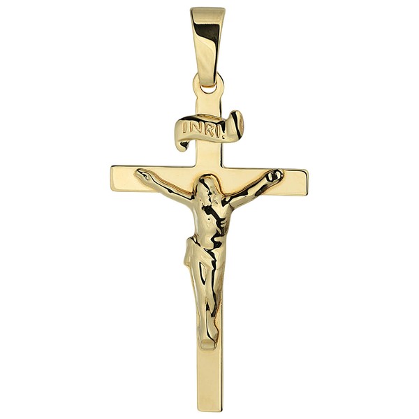 Anhänger Kreuz mit Jesus aus 333 Gelbgold 26x15mm Korpus INRI