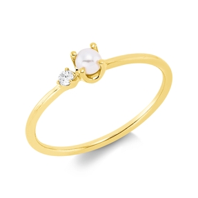 Ring aus 750 Gelbgold Süßwasser-Perle 3mm weiß Brillant 0,03ct TW-SI B:3,4mm
