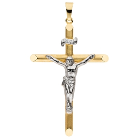 Anhänger Kreuz mit Jesus 333 Gelbgold bicolor teilmattiert 38x25mm Korpus INRI