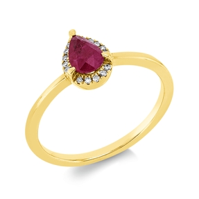 Ring aus 750 Gelbgold Rubin 0,45ct rot 15 Diamanten 0,04ct TW-SI B:7,9mm 3er-Krappe