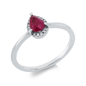 Ring aus 750 Weißgold Rubin 0,45ct rot 15 Diamanten 0,04ct TW-SI B:7,9mm