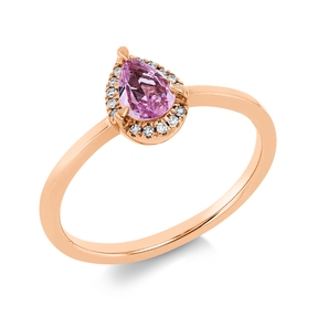 Ring aus 750 Rotgold Saphir 0,32ct pink 15 Diamanten 0,04ct TW-SI B:8mm 3er-Krappe