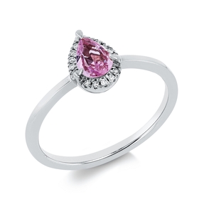 Ring aus 750 Weißgold Saphir 0,32ct pink 15 Diamanten 0,04ct TW-SI B:8mm