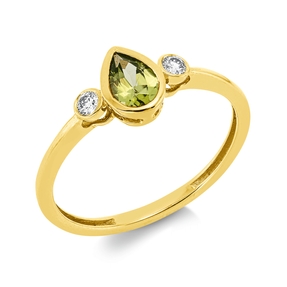 Ring aus 750 Gelbgold Peridot 0,43ct grün 2 Brillanten 0,07ct TW-SI B:6,9mm