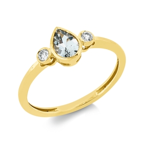 Ring aus 750 Gelbgold Amethyst 0,37ct grün 2 Brillanten 0,07ct TW-SI B:7,1mm