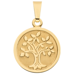 Kleiner Anhänger Baum Lebensbaum aus 333 Gold Gelbgold mattiert Ø 12,3mm