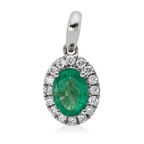 Anhänger aus 750 Weißgold Smaragd 0,71ct grün 16 Brillanten 0,16ct TW-SI 16x8mm