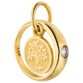 Taufring Anhänger Lebensbaum 333 Gold Gelbgold mattiert mit Zirkonia Ø 10,2mm
