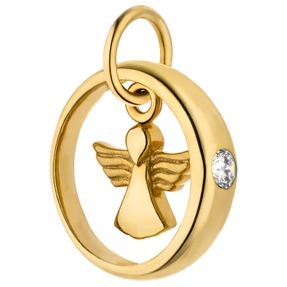 Taufring Anhänger Engel aus 333 Gold Gelbgold mattiert mit Zirkonia Ø 11,3mm