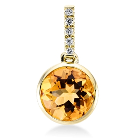 Anhänger aus 750 Gelbgold Citrin 1,9ct gelb 5 Brillanten 0,04ct TW-SI 16,5x8,9mm