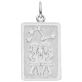 Anhänger Sternzeichen Zwilling aus 925 Silber mattiert rechteckig 20,8x12,1mm