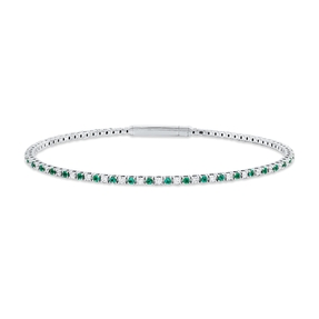 Armreif aus 750 Weißgold 42 Smaragde 0,59ct grün 41 Brillanten 0,5ct TW-SI