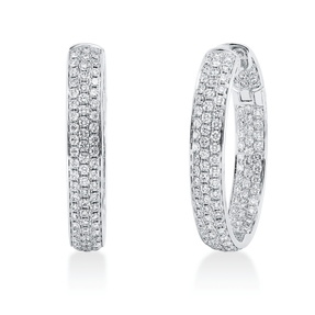 Pavé Creolen aus 750 Weißgold 240 Brillanten 4,06ct TW-VSI 34,7x5,9mm