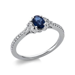 Ring aus 750 Weißgold Saphir 0,57ct blau 24 Brillanten 0,25ct TW-SI B:10mm
