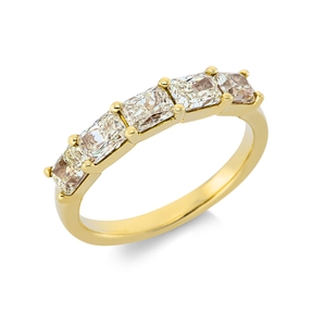 Ring aus 750 Gold Gelbgold 5 Diamanten Radiant-Schliff 1,65ct gelb B:3,9mm