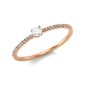 Ring aus 750 Rotgold 1 Brillant 0,11ct TW-PI 24 Diamanten 0,06ct W-SI B:3mm