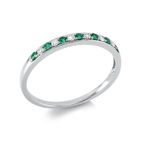 Ring aus 750 Weißgold 7 Smaragde 0,09ct grün 6 Brillanten 0,06ct TW-SI B:2,2mm