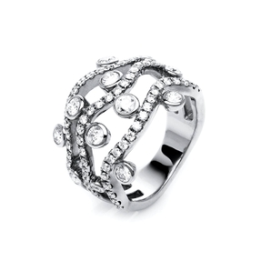 Ring aus 750 Gold Weißgold 77 Brillanten 1,37ct TW-VSI B:16,8mm