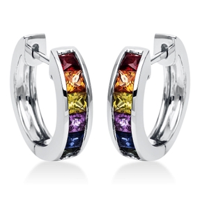 Creolen aus 750 Gold Weißgold 12 Saphire 1,36ct mehrfarbig 15,8x3,8mm