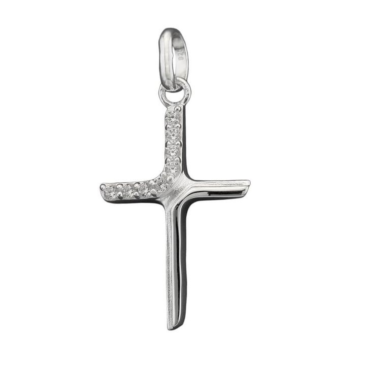 Anhänger 20x6mm Kreuz mit Zirkonias matt-glänzend 925 Silber