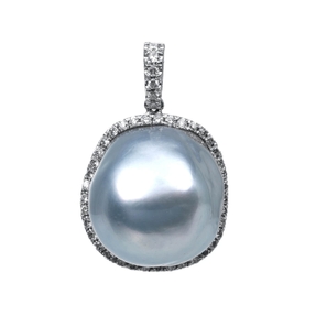 Anhänger aus 750 Weißgold Südsee-Perle 15mm silber 44 Brillanten 0,3ct W-SI