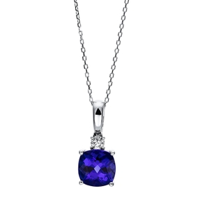 Collier aus 750 Weißgold Tansanit 2,85ct blau Brillant 0,13ct TW-SI L:45,7cm