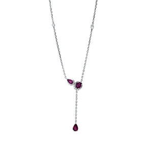 Collier aus 750 Weißgold 3 Rubine 0,94ct rot 15 Diamanten 0,18ct W-PI L:43,2cm