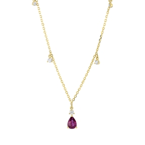 Collier aus 750 Gelbgold Rubin 0,53ct rot 7 Brillanten 0,22ct TW-SI L:43,2cm