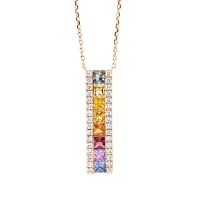Collier 750 Rotgold 8 Saphire 1,01ct mehrfarbig 32 Brillanten 0,21ct TW-SI L:45cm