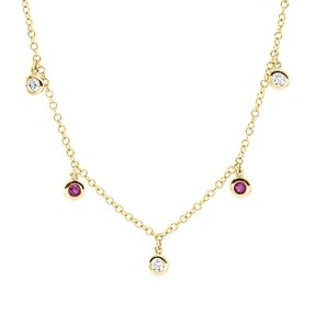 Collier aus 750 Gelbgold 4 Rubine 0,26ct rot 3 Brillanten 0,15ct TW-SI L:45cm