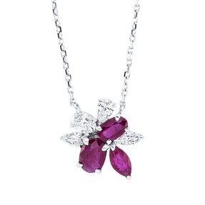 Collier 750 Weißgold 3 Rubine 1,21ct rot 4 Diamanten Fanatsy-Schliff 0,47ct TW-SI