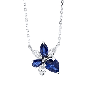 Collier aus 750 Gold Weißgold 3 Saphire 1,67ct blau mit Diamanten L:45cm