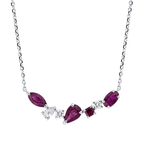 Collier aus 750 Weißgold 4 Rubine 1,02ct rot 3 Diamanten 0,19ct TW-SI L:45cm