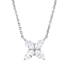 Collier aus 750 Weißgold 4 Diamanten Navette-Schliff 0,29ct TW-VSI L:46cm