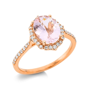Ring aus 750 Rotgold Morganit 1,47ct pink 40 Brillanten 0,19ct TW-SI B:11,8mm