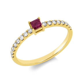 Ring aus 750 Gelbgold Rubin 0,19ct rot 16 Brillanten 0,22ct W-SI B:3,4mm