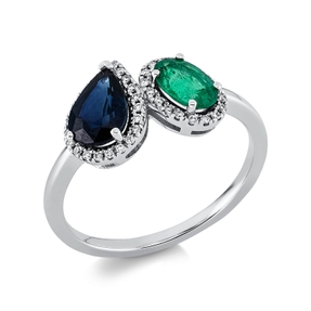Ring aus 750 Weißgold 2 Saphire 1,35ct blau 40 Brillanten 0,09ct TW-PI B:8,7mm
