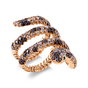 Ring Schlange 750 Rotgold 2 Tsavorithe 0,04ct grün 214 Diamanten 3,98ct H:33,8mm