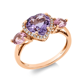 Ring Herz aus 750 Rotgold 3 Turmaline 2,7ct pink 26 Brillanten 0,1ct TW-SI B:9,8mm