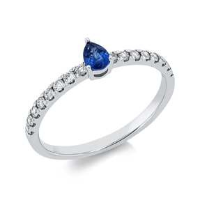 Ring aus 750 Weißgold Saphir 0,22ct blau 16 Brillanten 0,22ct W-SI B:4,5mm
