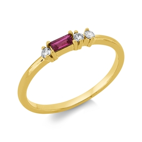 Ring aus 750 Gelbgold Rubin 0,14ct rot 3 Brillanten 0,08ct W-SI B:2,5mm