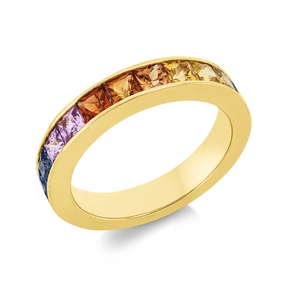 Ring aus 750 Gold Gelbgold 11 Saphire 2,16ct mehrfarbig B:3,7mm