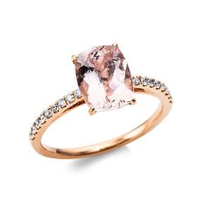 Ring aus 750 Rotgold Morganit 1,78ct rosé 18 Brillanten 0,15ct TW-SI B:8mm
