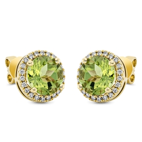 Ohrstecker 750 Gelbgold 2 Peridote 3,2ct grün 44 Brillanten 0,2ct TW-SI Ø9,3mm
