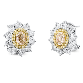 Ohrstecker aus 750 Gold gelb/weiß 58 Diamanten 4,62ct gelb 16,4x14,5mm 4er-Krappe